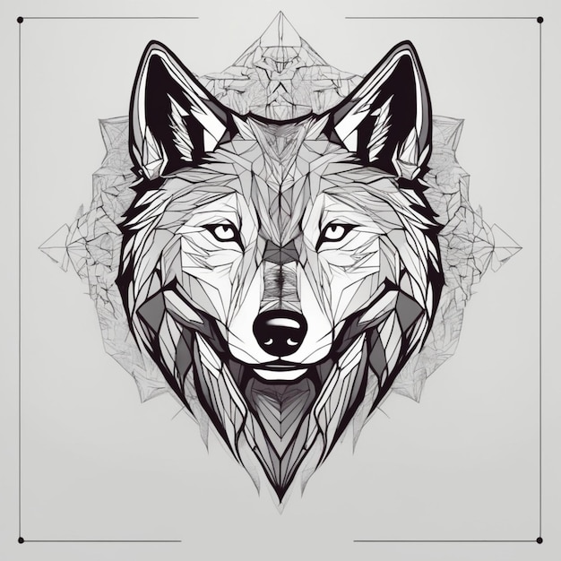 Intricato logo del lupo frattale Miscela unica di arte e marchio