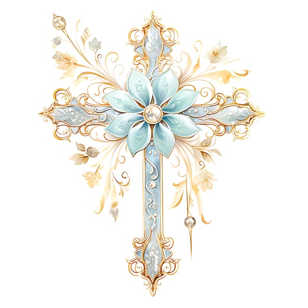 Intricato materiale a foglia d'oro della Santa Croce con incisione Madre O Felice Domenica delle Palme Quadro Acquerello Art