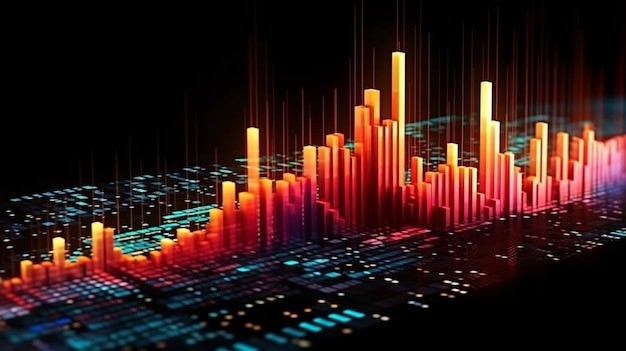 Intrigante concetto di dati vibranti grafici finanziari in 3D