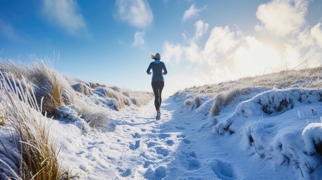 Inverno che corre in un paesaggio innevato