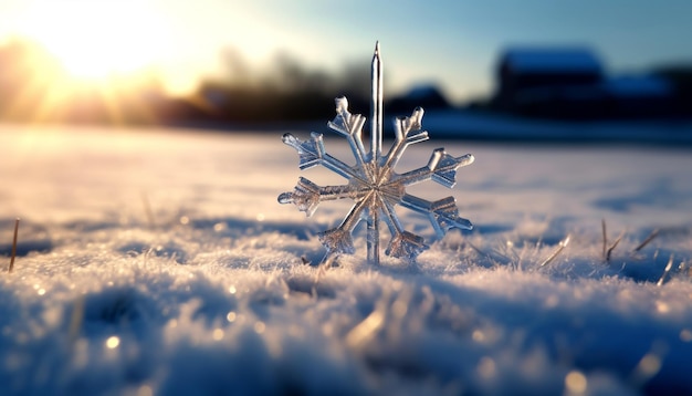 Inverno congelato celebrazione natura brillante decorazione fiocco di neve lucido forma di cristallo generata dall'intelligenza artificiale