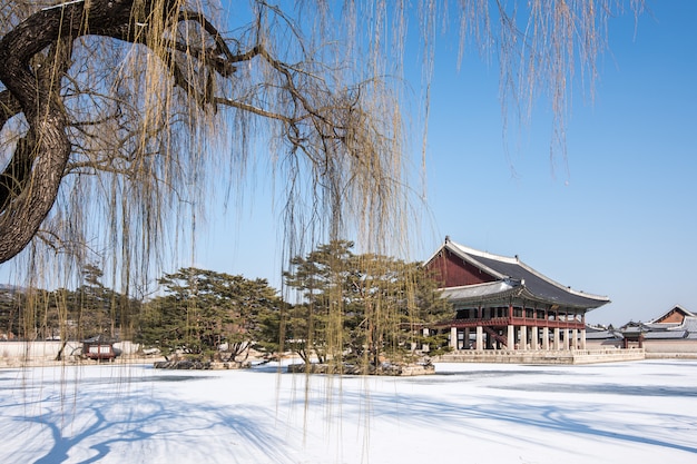 Inverno del palazzo di Gyeongbok in Corea