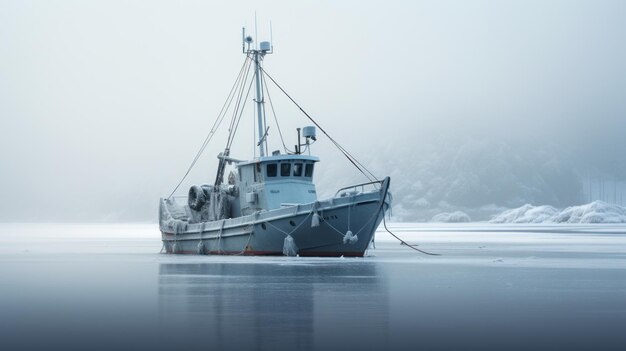 Inverno del peschereccio nell'oceano ghiacciato della Norvegia