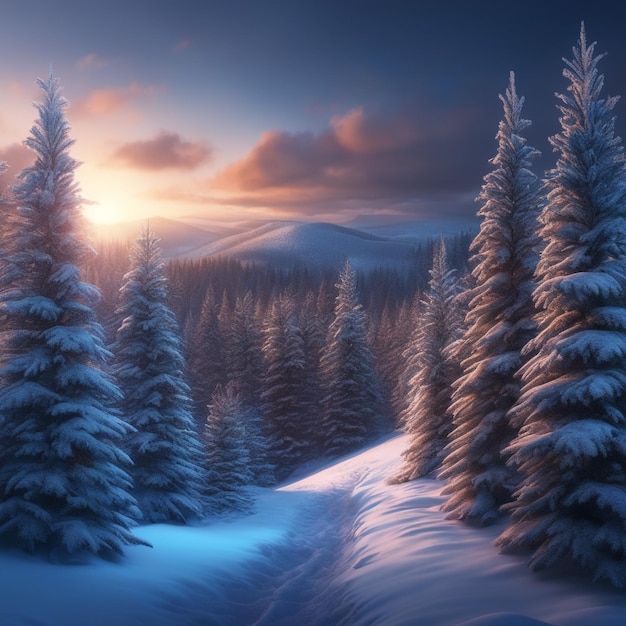 inverno foresta oscura paesaggio innevato con abeti sfondo invernale