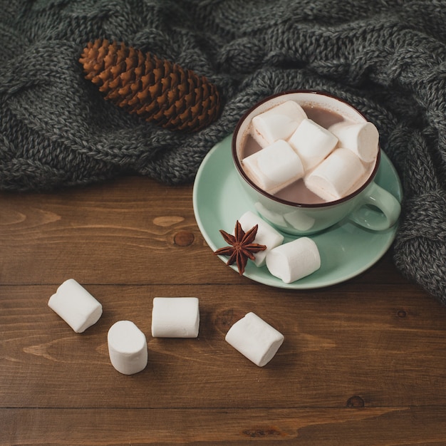 inverno home background - tazza di cioccolata calda con marshmallow