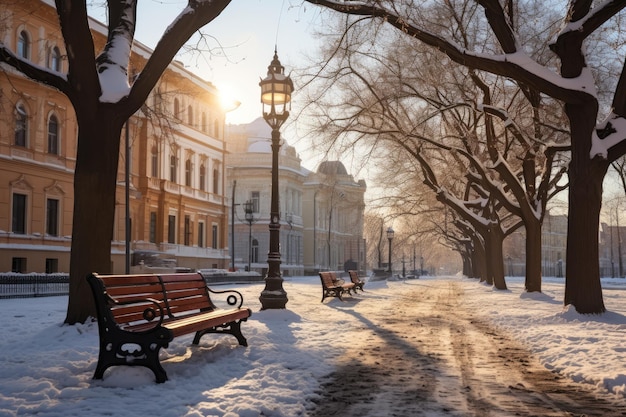 Inverno in mezzo alla fotografia pubblicitaria della piazza della città