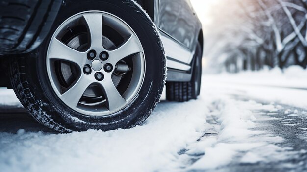 Inverno Roadsetback pneumatico piatto di un'auto sulla neve