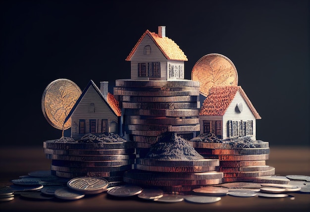 Investimento immobiliare in miniatura su monete AI generativa