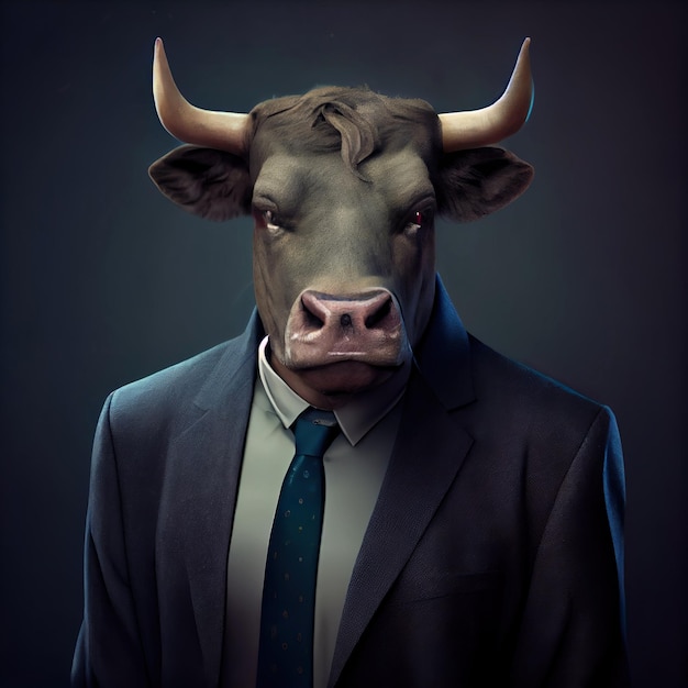 Investitore animale antropomorfo di affari della testa del toro nel ritratto del vestito