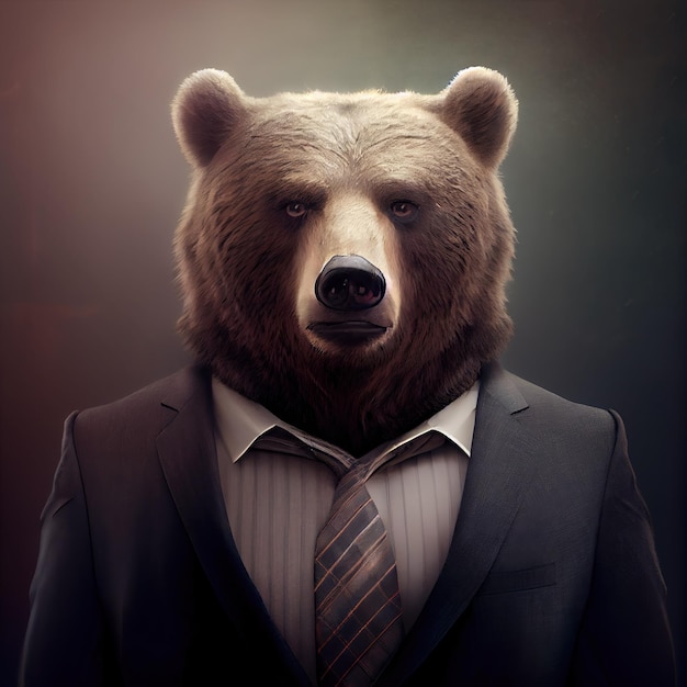 Investitore animale antropomorfo di affari della testa dell'orso nel ritratto del vestito