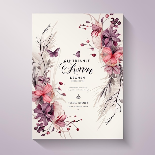 Invito a nozze con fiori e foglie Illustrazione vettoriale