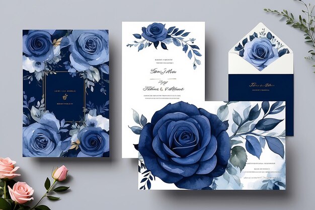 Invito al matrimonio a fiori rosa-indigo