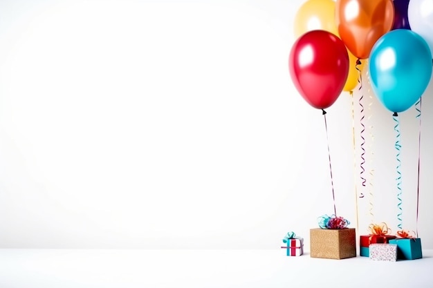 Invito di compleanno con palloncini colorati e confetti sullo sfondo bianco
