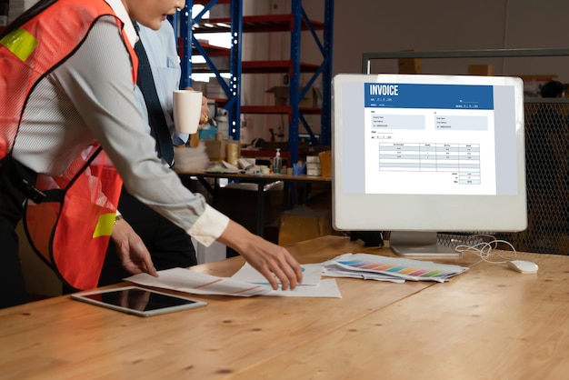 Invoice on computer screen from accounting application snugly