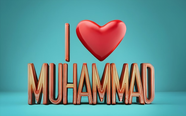 Io amo Muhammad Typograghy 3d renndering