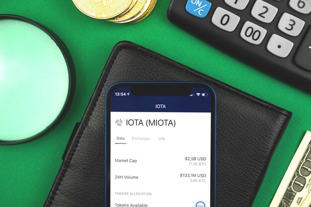 IOTA MIOTA crypto valuta il concetto di online banking, con il tuo telefono cellulare, finanzia il trading di criptovalute e scambia foto di sfondo