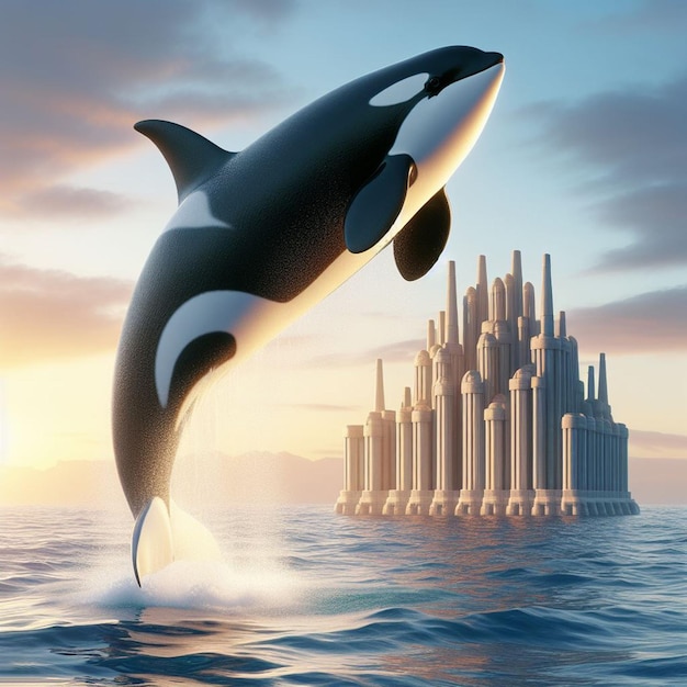 Iper realistico maestoso grande animale selvatico orca balena assassina che nuota in mare blu