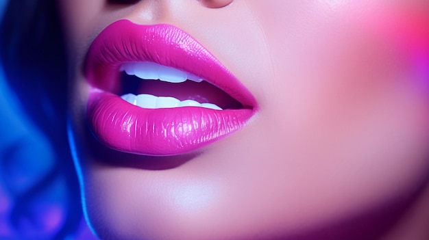 Iperbole fotorealistica della bocca di una donna con vernice tagliata generata dall'intelligenza artificiale