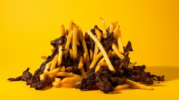 Iperrealistico Bison Fries Darktable Processing su sfondo giallo