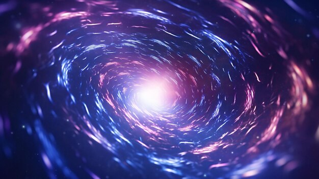 Ipnotizzante primo piano dell'incantevole spirale di luce in un accattivante spazio oscuro generato dall'IA