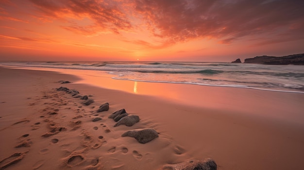 Ipnotizzante Tramonto A Sandy Beach Seashore