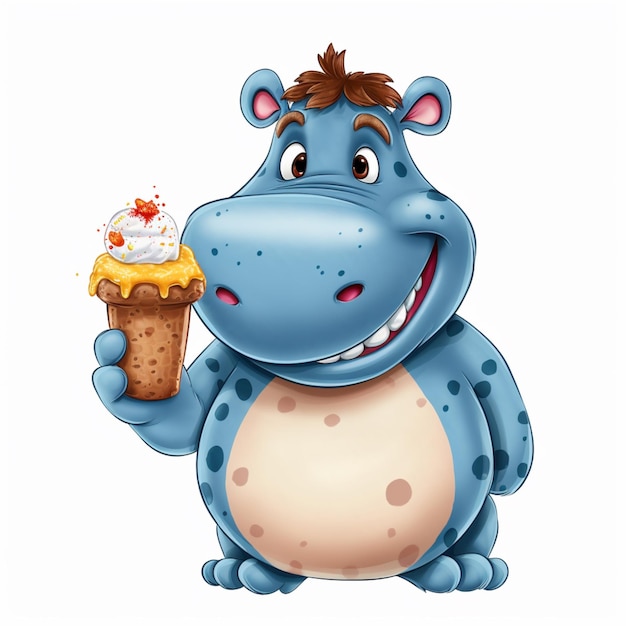 ippopotamo cartone animato con gelato e un cupcake ai creativo