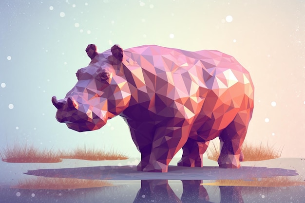 Ippopotamo Low poly stile animale illustrazione generativa ai