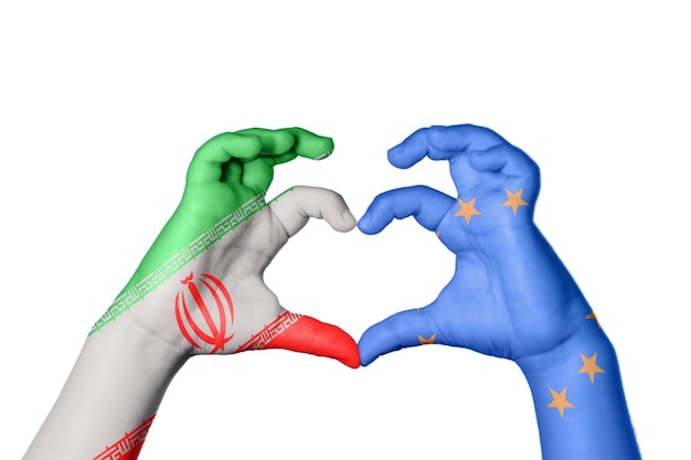 Iran Unione europea Cuore Gesto della mano che fa il percorso di ritaglio del cuore