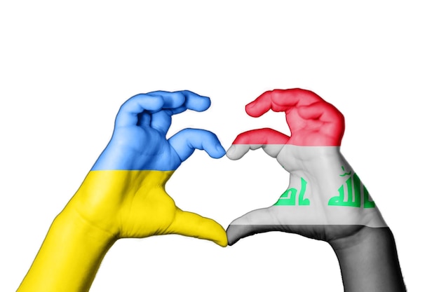 Iraq Ucraina Cuore, gesto della mano che fa cuore, prega per l'Ucraina