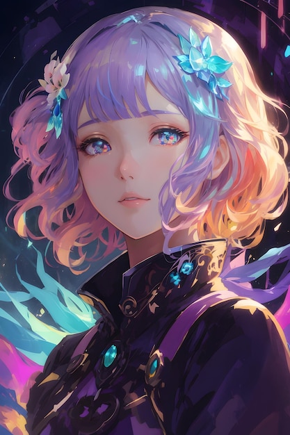 Iridescent color anime portrait Fantasy Anime Girl Iridescent Anime Girl Iridescent Anime Character Cute Anime AI Generative