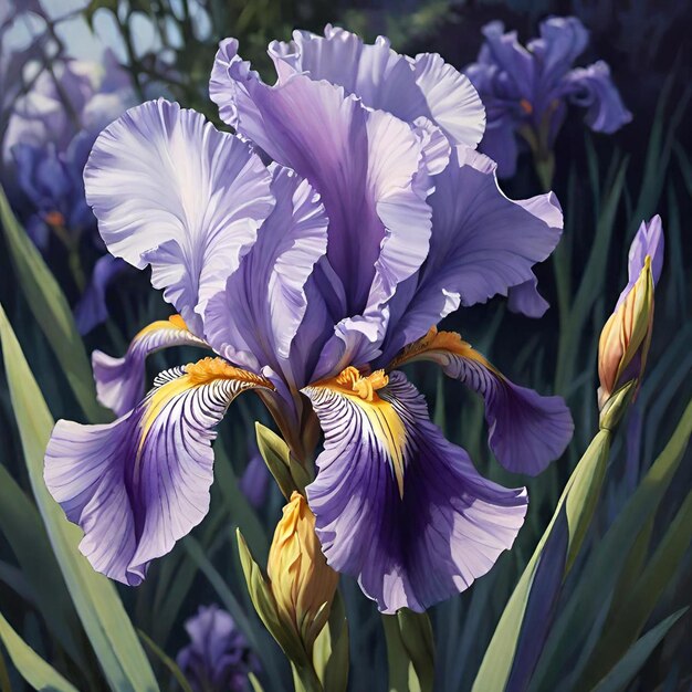 iris viola e gialla con il centro giallo