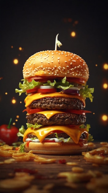 Irresistibile carta da parati 4K con una rappresentazione 3D di un Zinger Cheese Burger