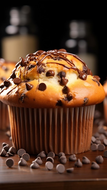 Irresistibili muffin con gocce di cioccolato, una delizia da forno dolce e confortante, sfondo mobile verticale