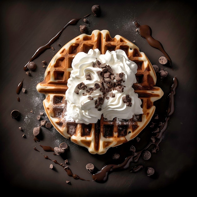 Irresistibili waffle belgi con panna montata e cioccolato Generative AI