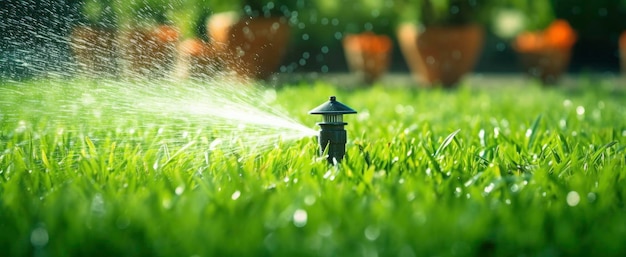 Irrigatore automatico per prato da giardino in azione per irrigare l'erba