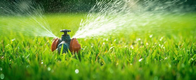 Irrigatore automatico per prato da giardino in azione per irrigare l'erba