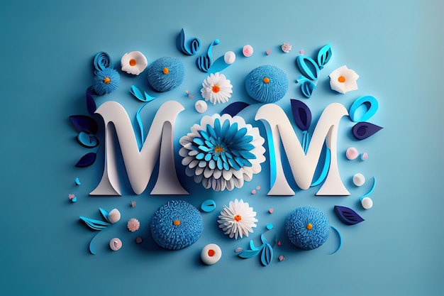 Iscrizione mamma con rami di fiori e carte Generative Ai