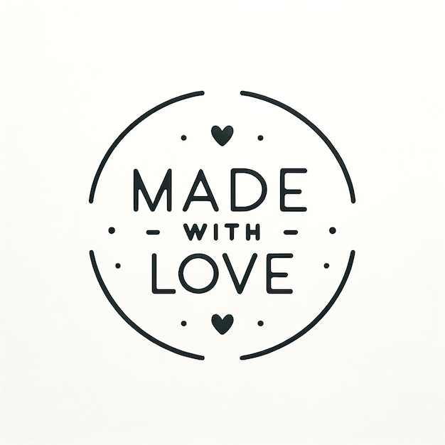 Iscrizione minimalista "Made with Love" carattere tipografico moderno incorniciato da un design circolare