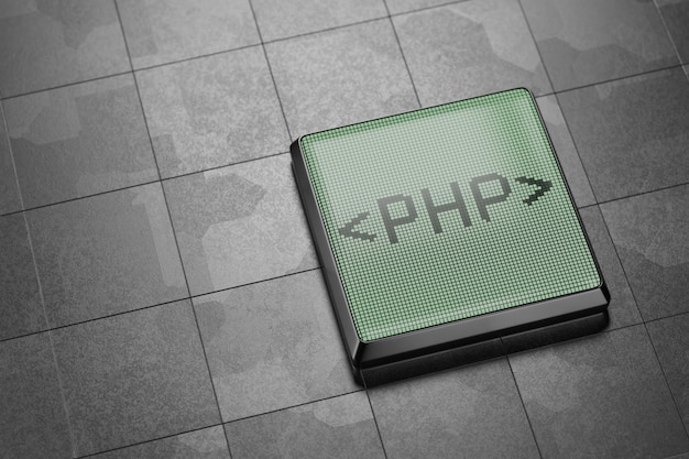 Iscrizione Php su uno schermo monocromatico Concetto di programmazione Php rendering 3d