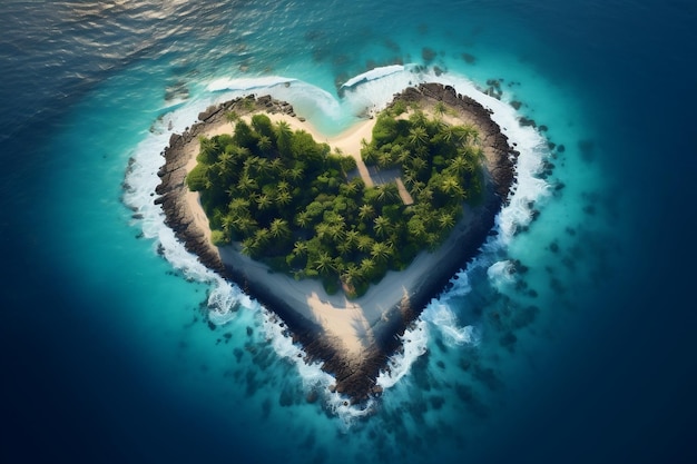 Isola a forma di cuore in un mare turchese IA generativa