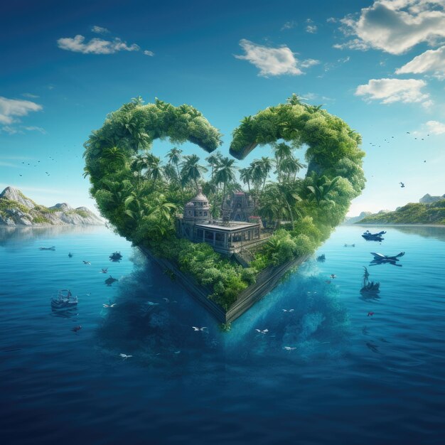 Isola a forma di cuore nell'oceano