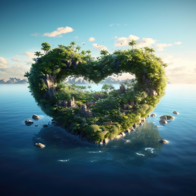Isola a forma di cuore nell'oceano