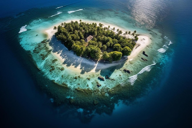 isola con un'isola a forma di cuore nell'acqua