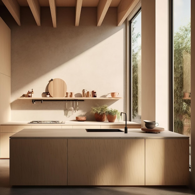 isola cucina in legno all'interno della casa contemporanea