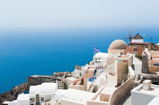 Isola di Santorini, Grecia. Bellissimo paesaggio estivo, vista mare.