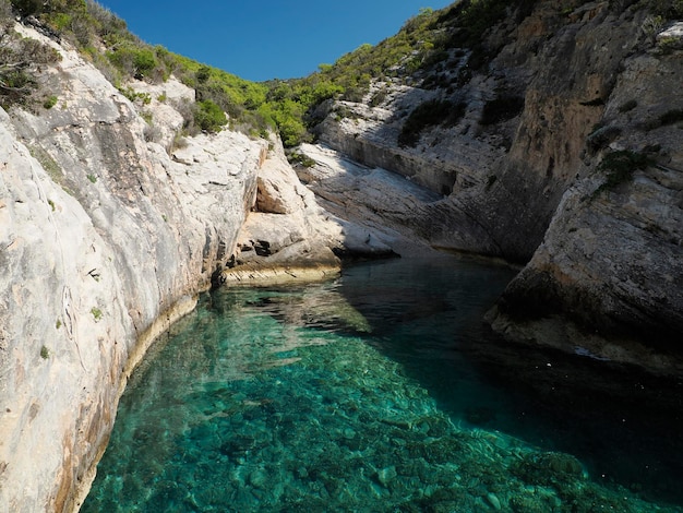 isola di vis croazia acqua turchese e scogliera rocciosa acqua di mare trasparente e limpida durante una luminosa giornata estiva