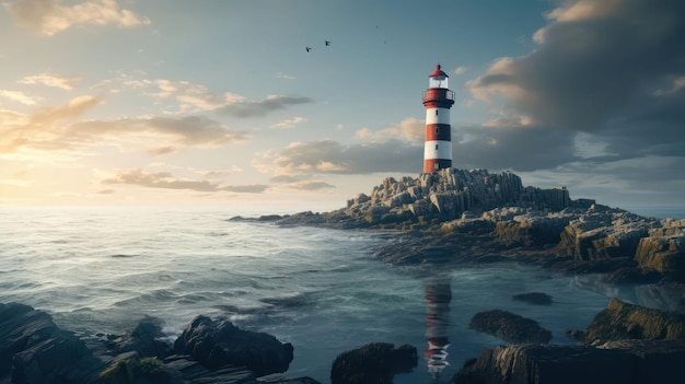 Isola isolata e panoramica con un maestoso faro