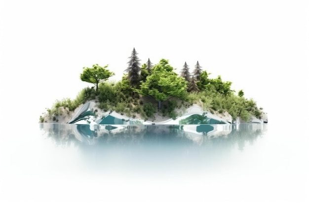 Isola solitaria ricoperta di alberi lussureggianti IA generativa