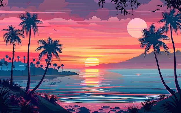 Isola tropicale con il tramonto sullo sfondo spiaggia estiva