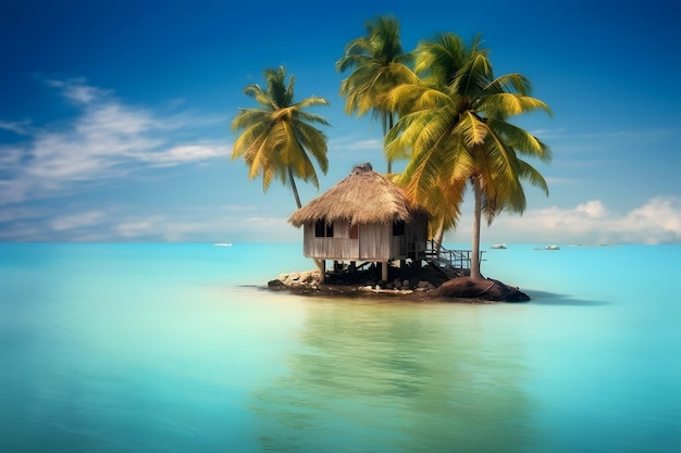 Isola tropicale con palme e bungalow